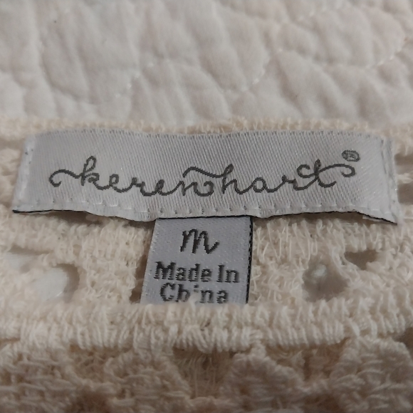 KEREN HART Women Size M Crochet Cream Lace Top - Picture 7 of 16